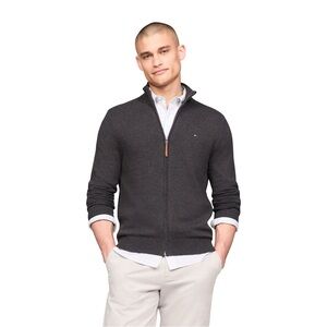 Men's Tommy Hilfiger Solid Full-Zip Sweater in Grey Size XL